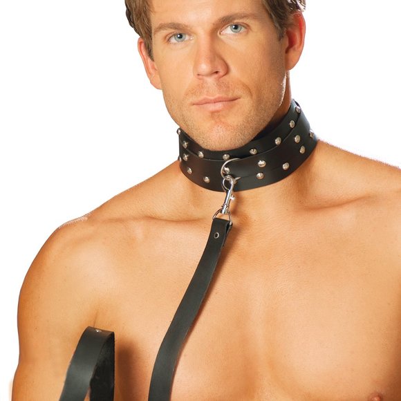 BDSM 100% real Leather Black Men’s collar with studs and O ring - Picture 3 of 6
